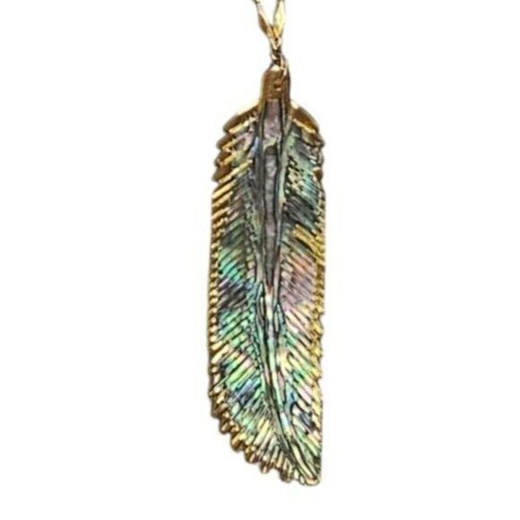 Abalone Feather with Star Chain Necklace Gold - Picture 4 of 6